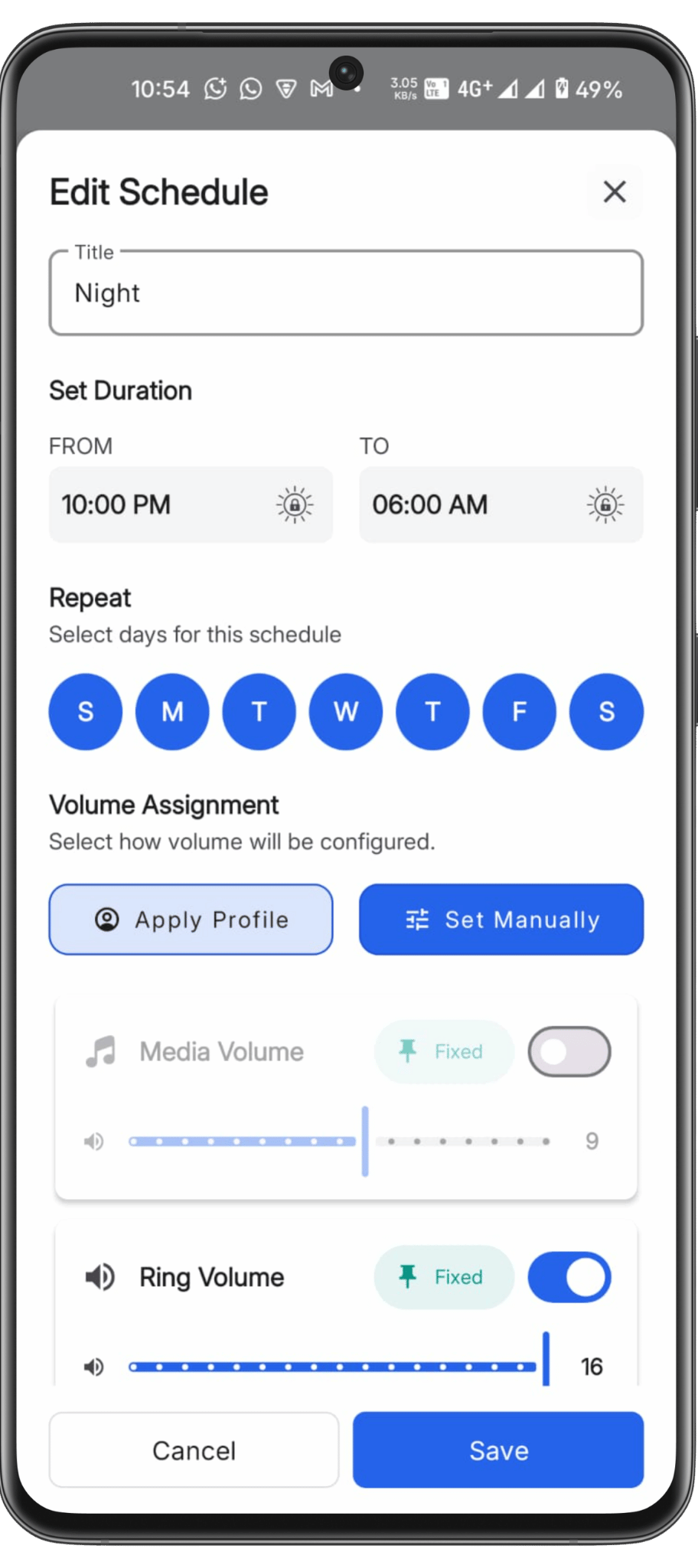 Edit Schedule Screen